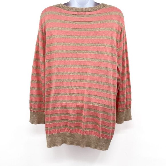 Talbots Metallic Striped Button Front Cardigan Sweater Top Plus Size 2X Pink - Picture 2 of 6
